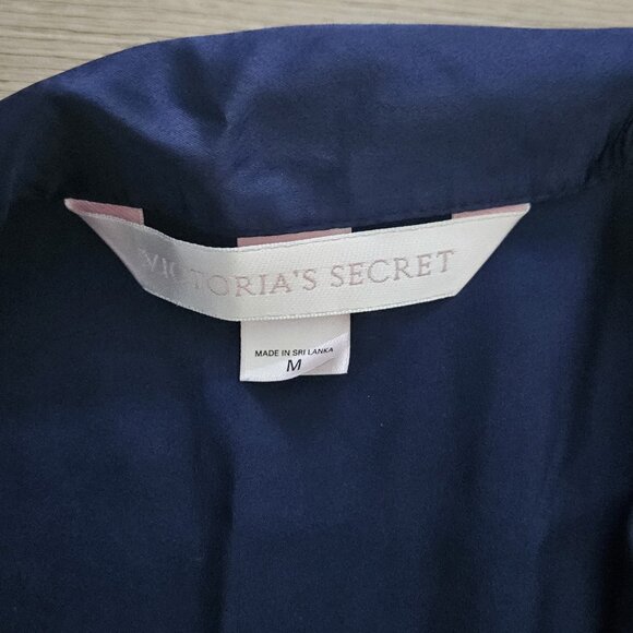 Victoria's Secret Satin Feel Dark Blue Pajama Top & Bottoms Set Womens Medium - Picture 2 of 4